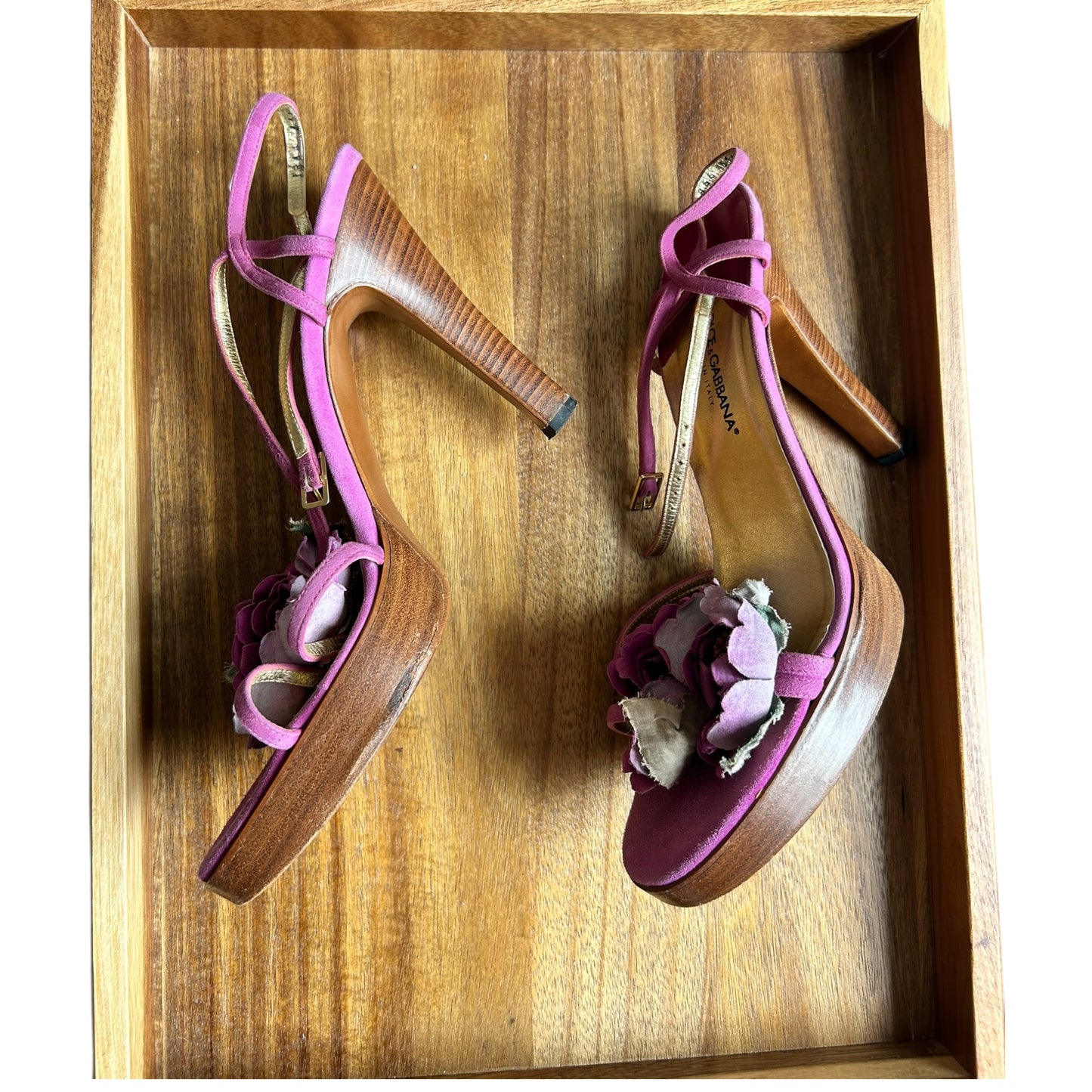 Vintage Dolce&Gabbana suede purple floral sandal heels / 41