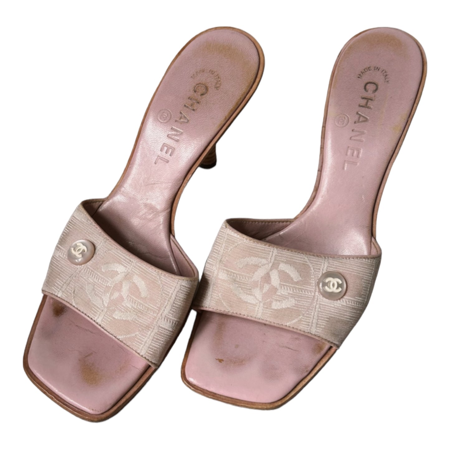 Vintage Chanel pink cloth mules