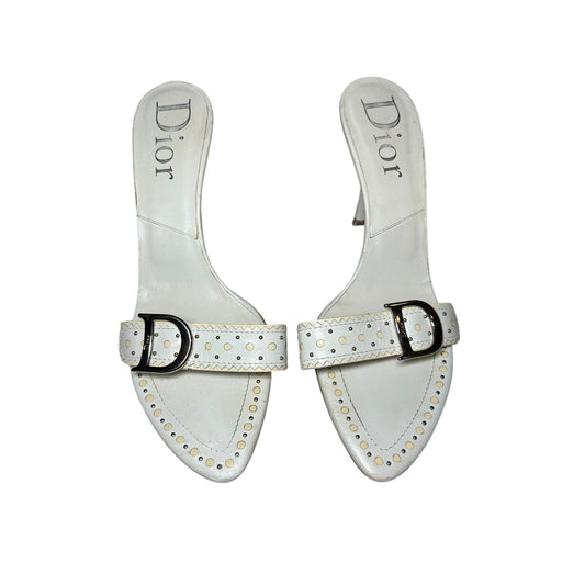 Vintage Dior white leather mule heels by John Galliano/ 39.5