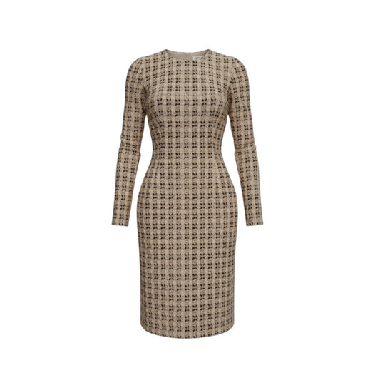 Vintage Prada long sleeve dress  Embroidered Brocade Nude Gold and Brown SS2002 Runway