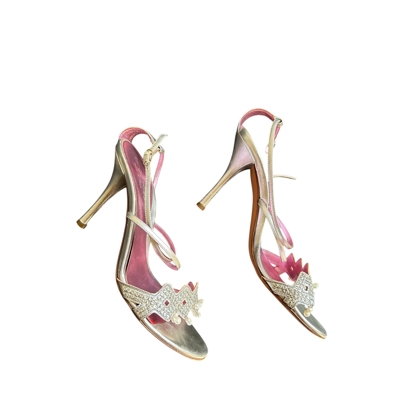 Vintage rare Sergio Rossi metallic silver pearl sandals / 37