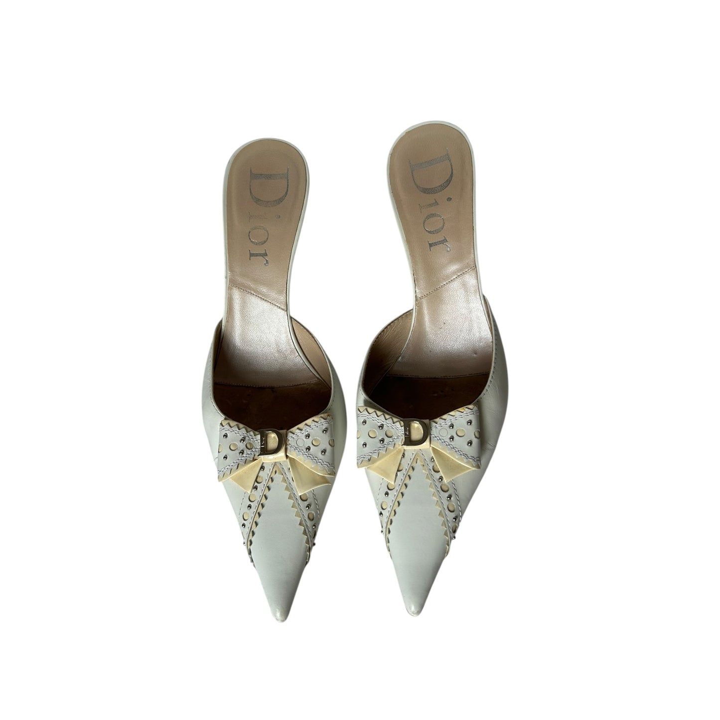 Vintage rare Dior by Galliano white cream bow tie mule heels / 37