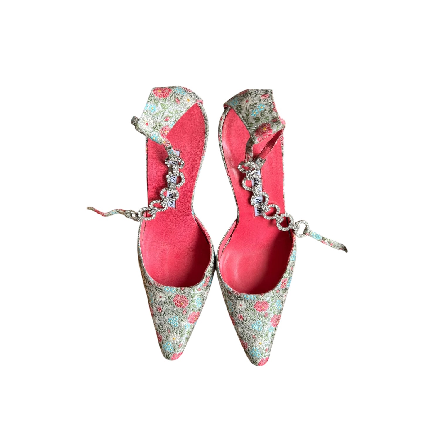Vintage Manolo Blahnik floral crystal slingback heels / 38