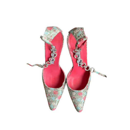 Vintage Manolo Blahnik floral crystal slingback heels / 38