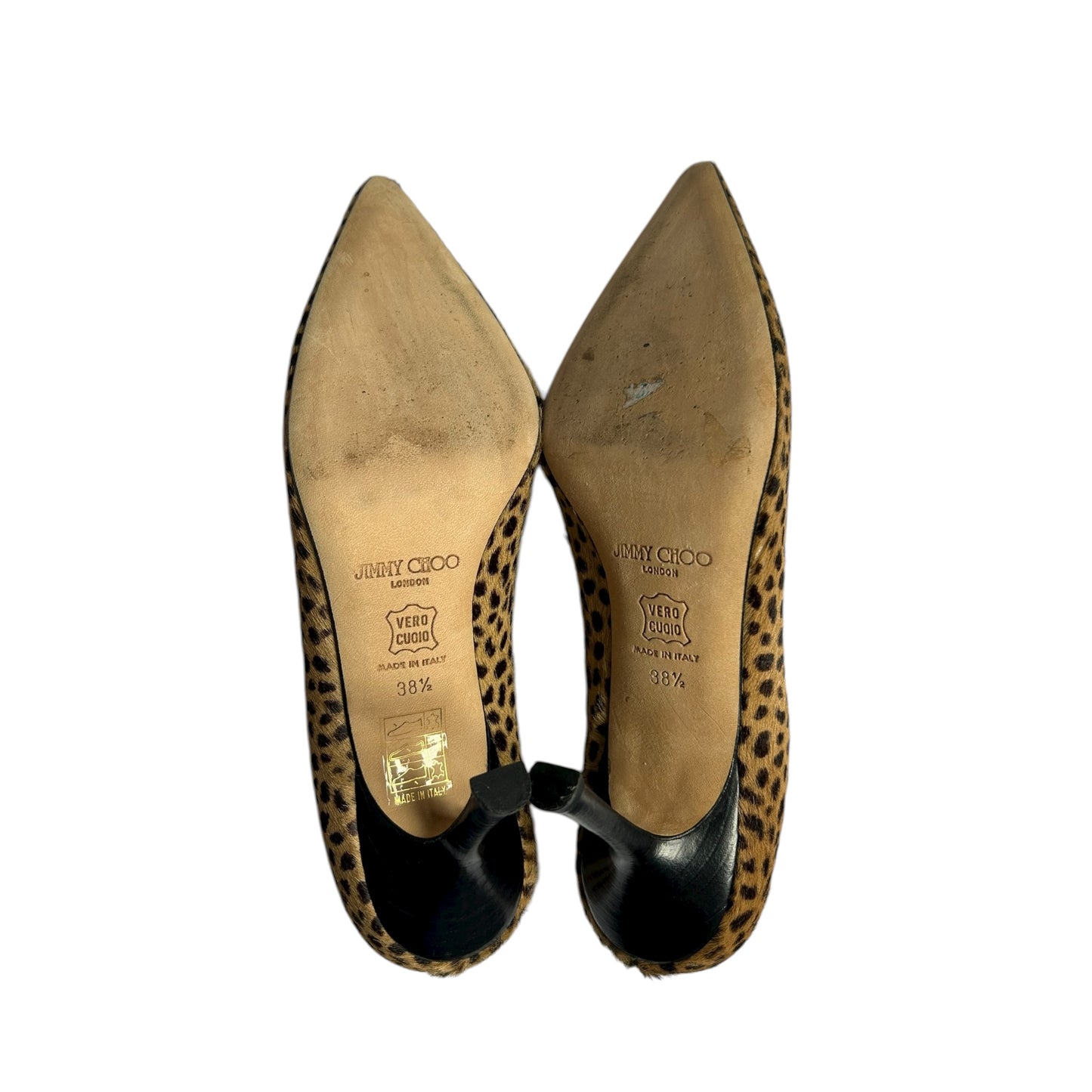 Vintage Jimmy Choo pony hair leo print pump heels / 38.5
