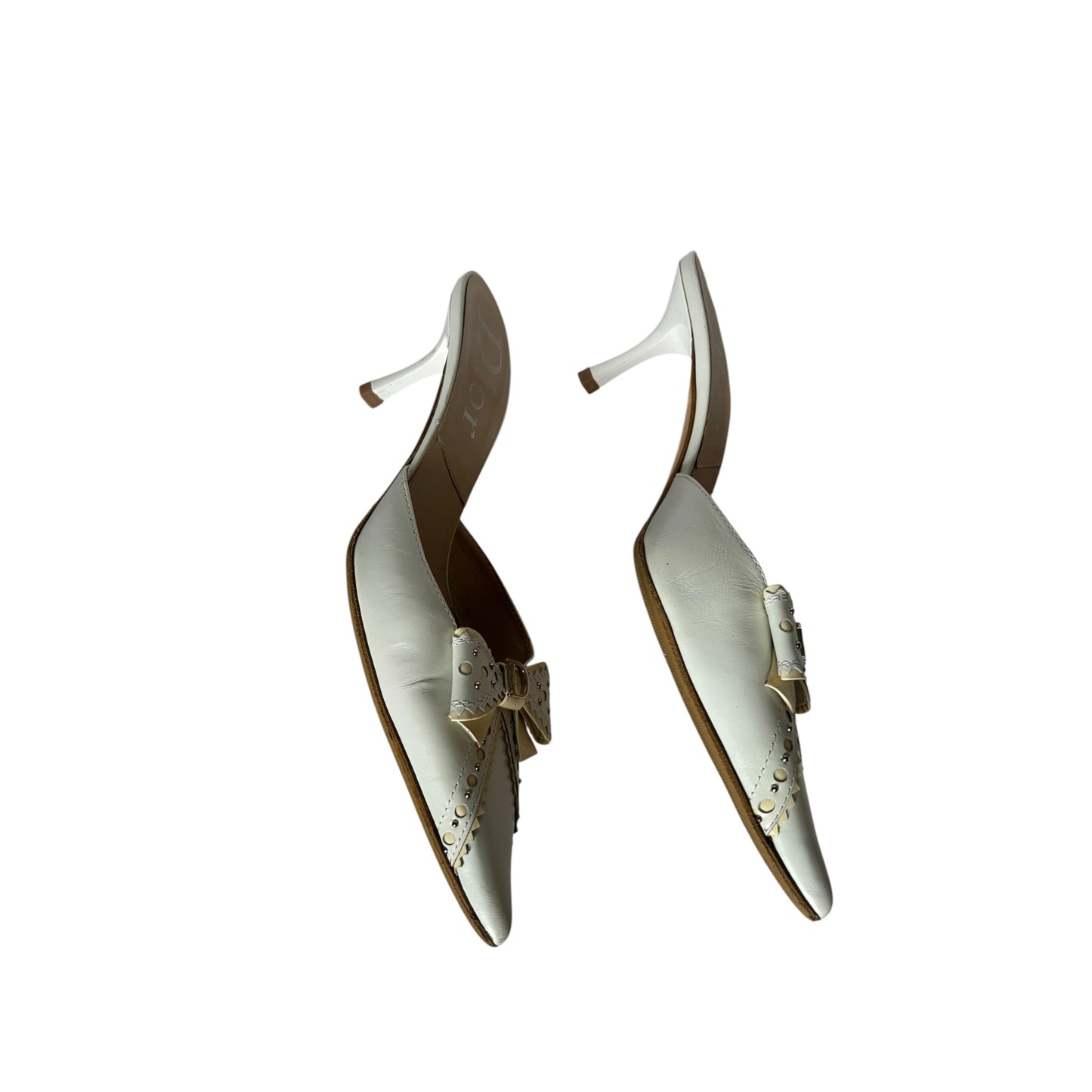 Vintage rare Dior by Galliano white cream bow tie mule heels / 37