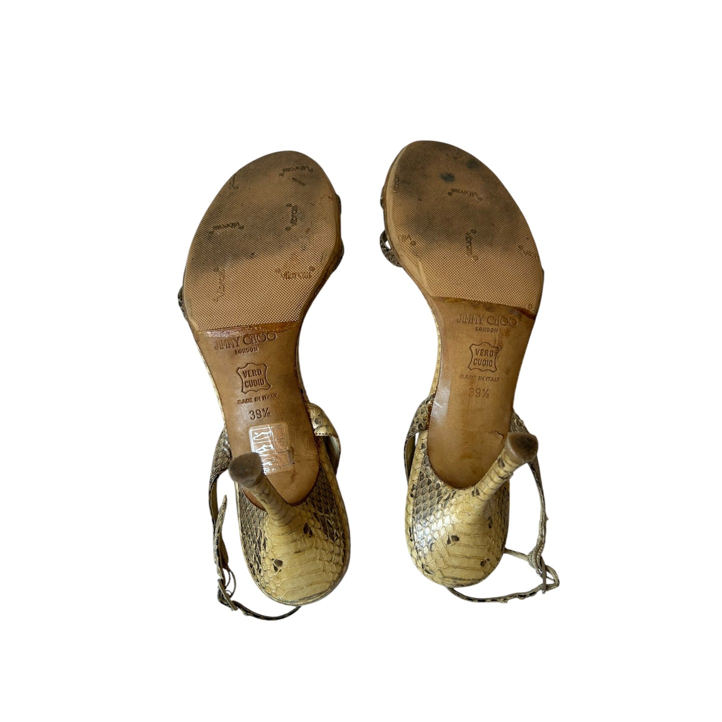 Vintage Jimmy Choo snakeskin brown beige sandal heel / 39.5