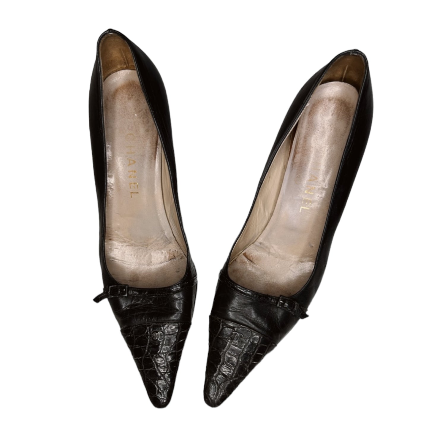 Vintage Chanel black leather kitten heels