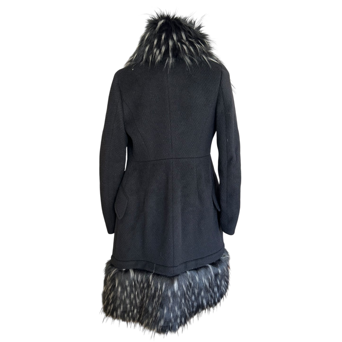 Roberto Cavalli wool black fur trim coat NWT