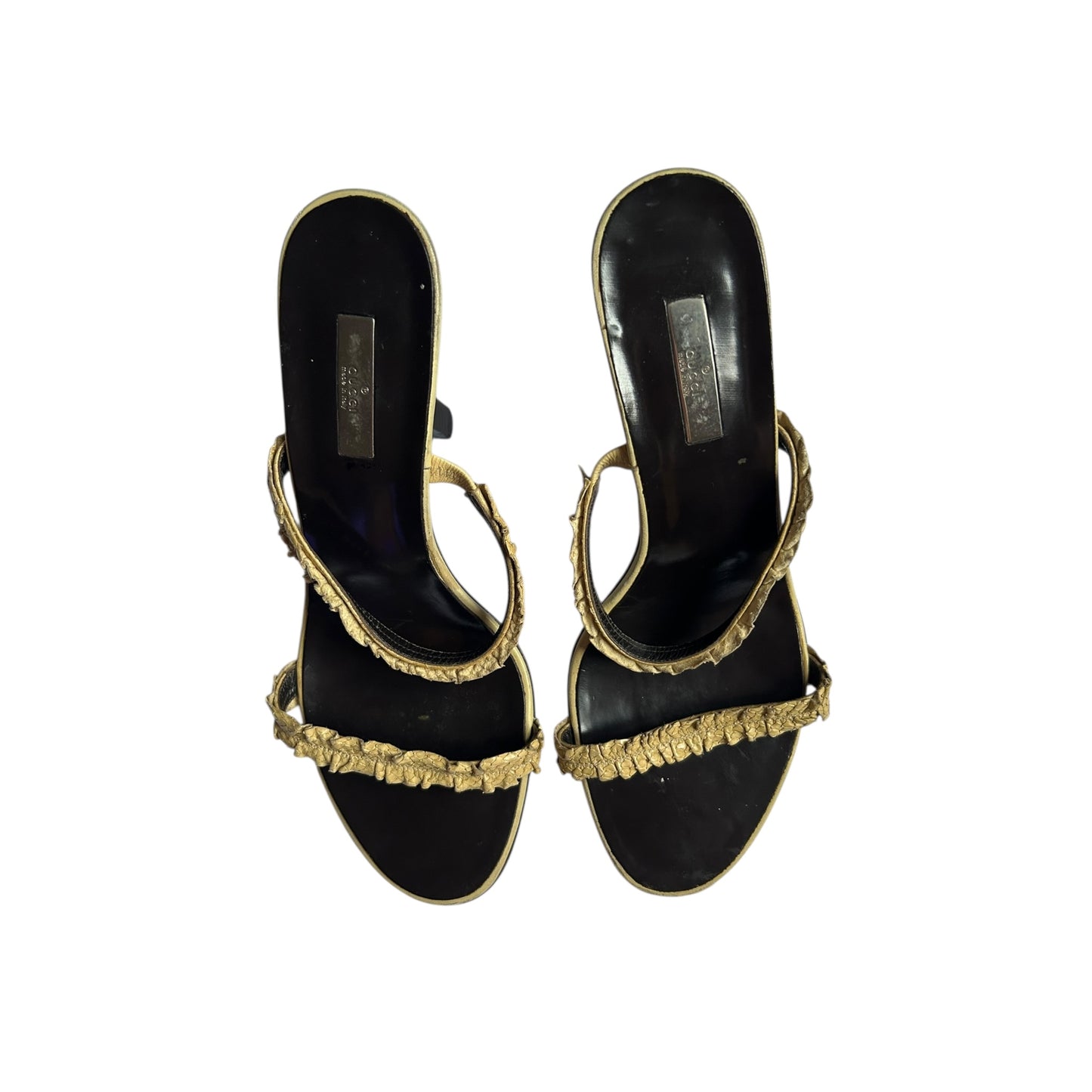 Vintage Gucci by Tom Ford butter snakeskin ruffle mule heels / 40