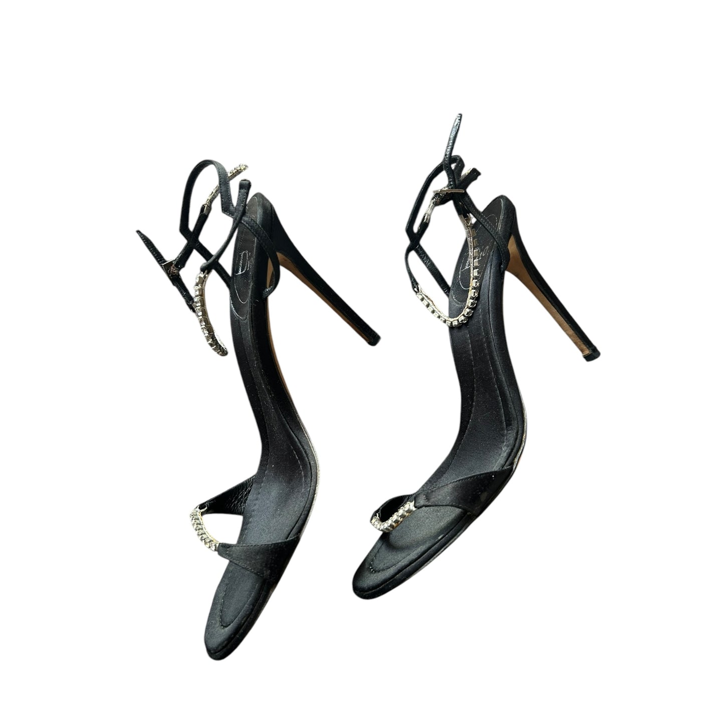 Dior black satin crystal heels / 40.5