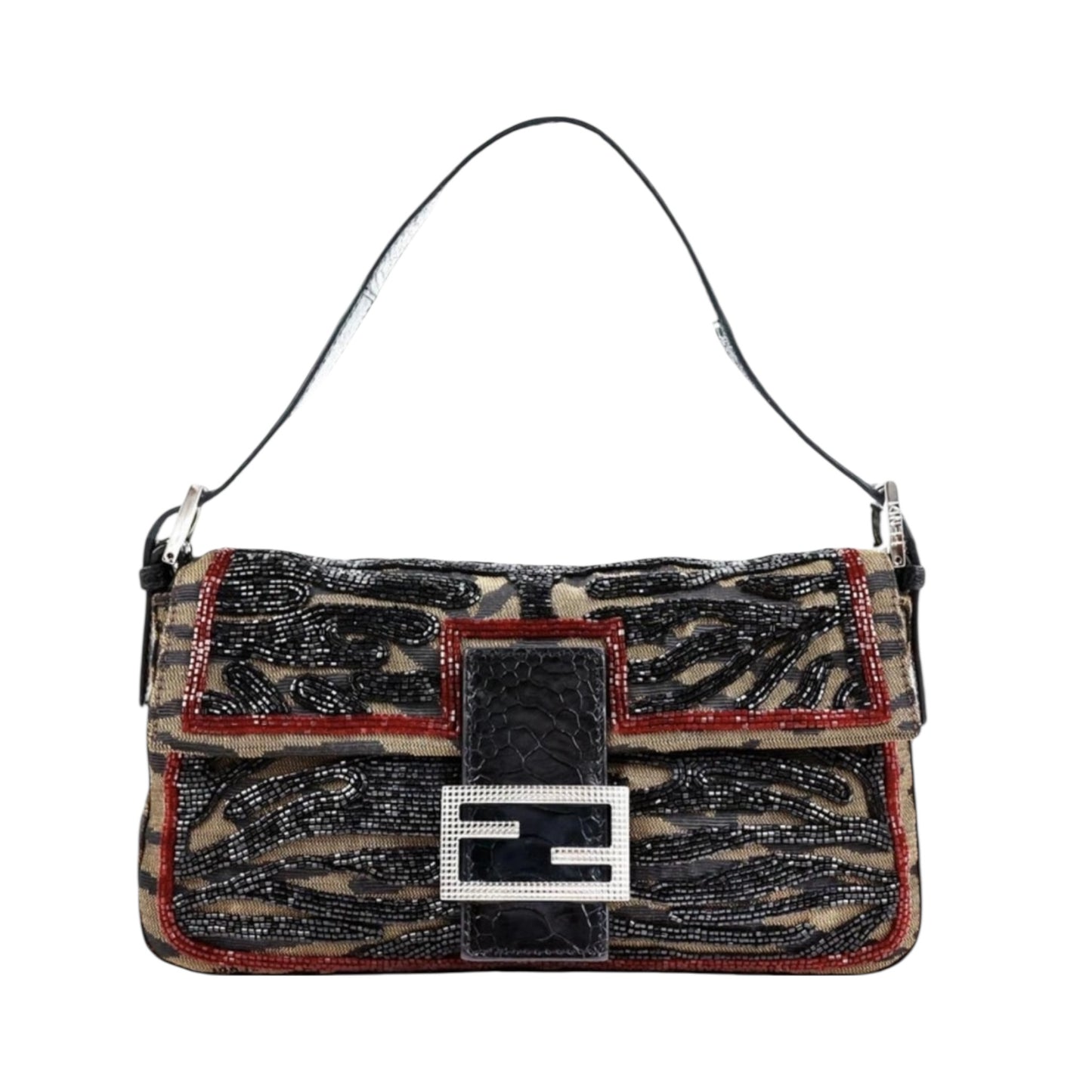 Fendi Baguette Beaded Zebra Pattern Bag – Vintage Embellished FF Logo Shoulder Bag