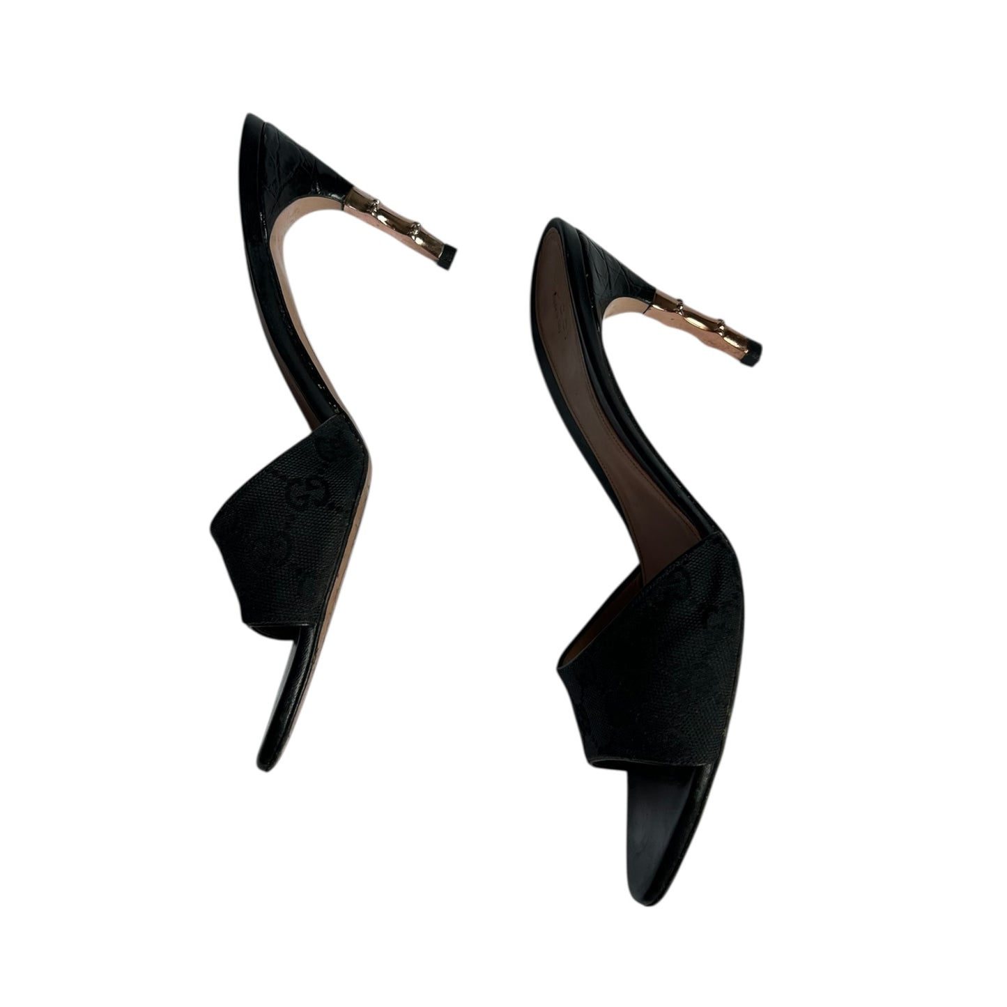 Vintage Gucci by Tom Ford black monogram canvas bamboo mule heels / 39