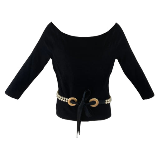 Vintage Valentino SS2005 runway pearl keyhole black top