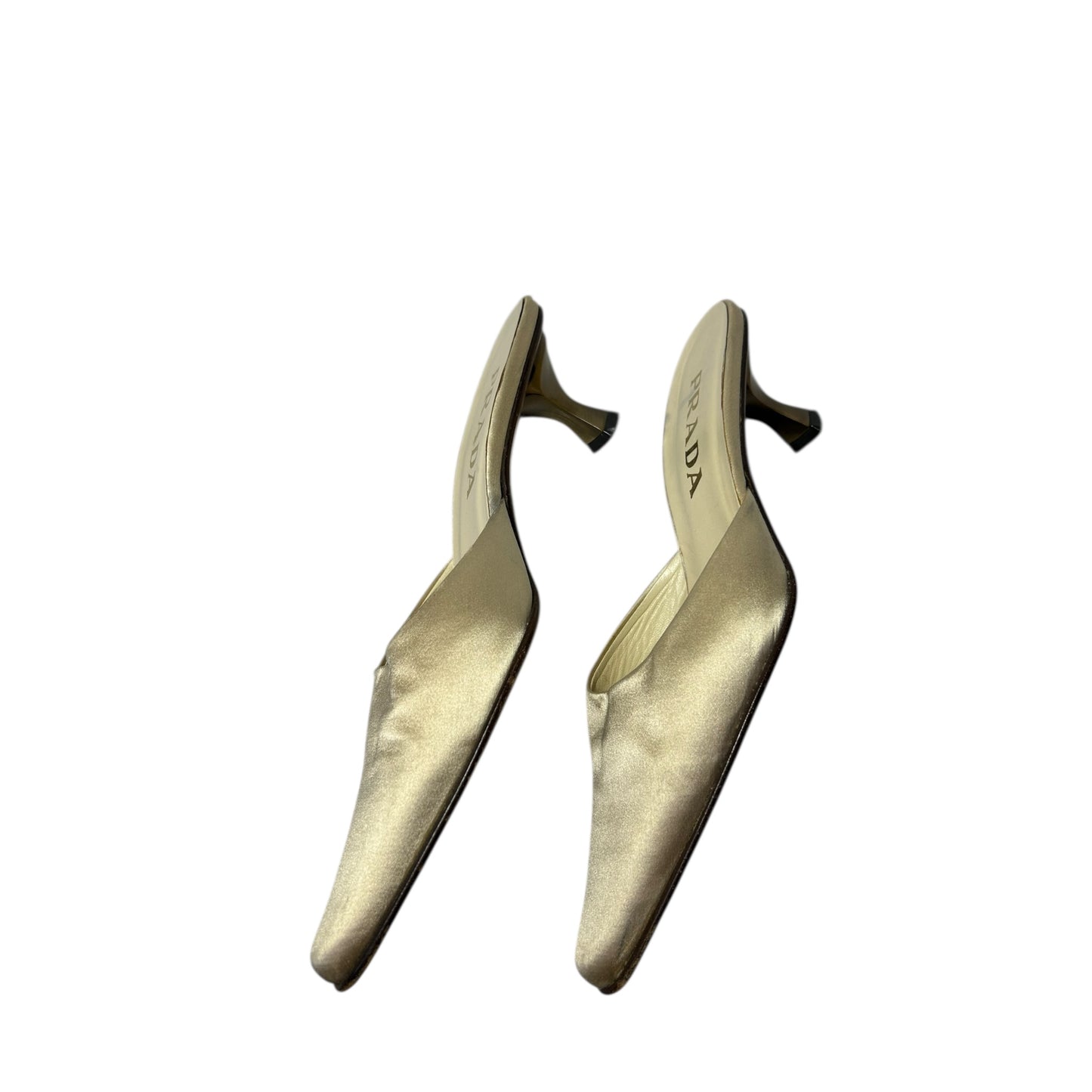 Vintage Prada ivory satin mule heels / 37