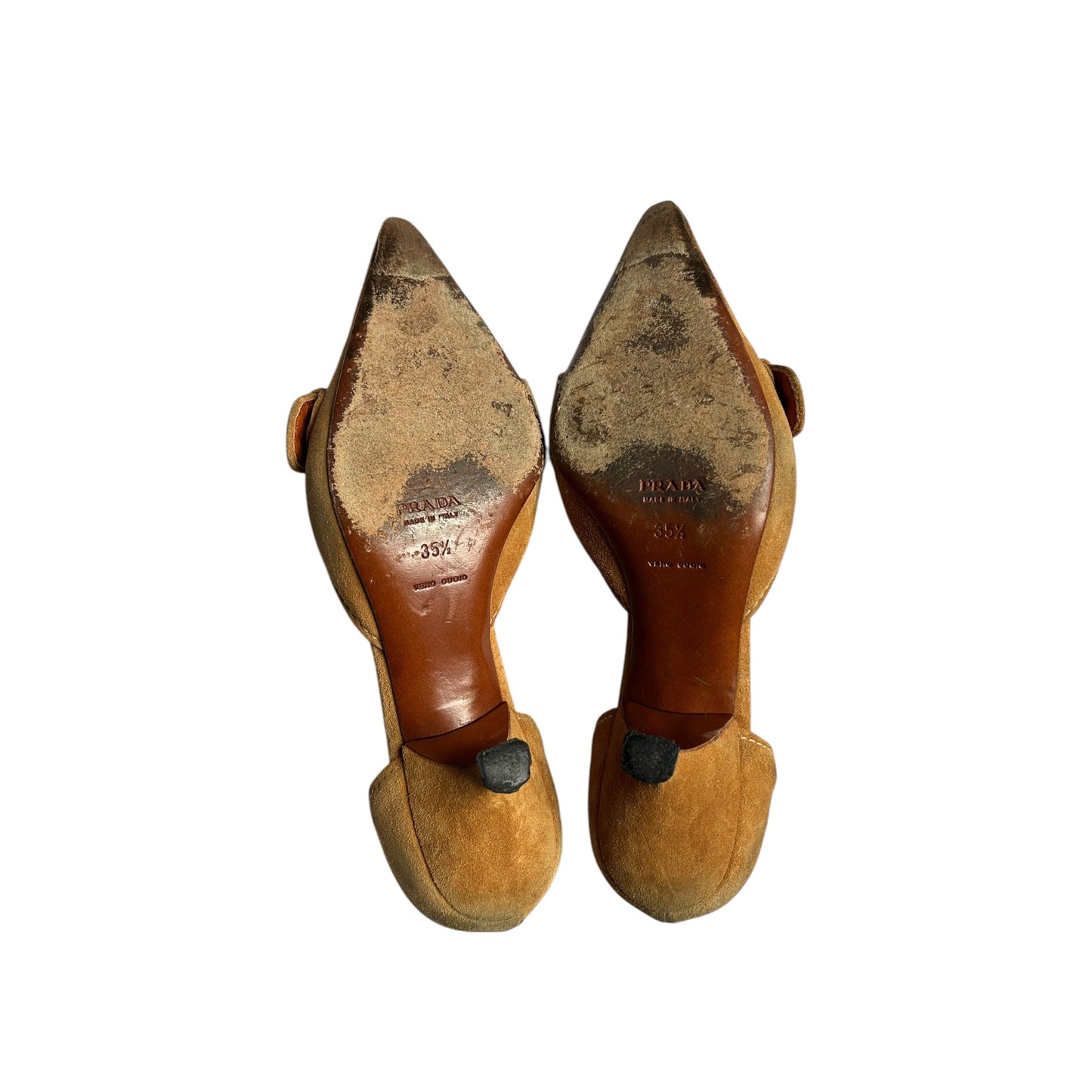 Vintage Prada 2002 runway suede buckle kitten heels / 35.5