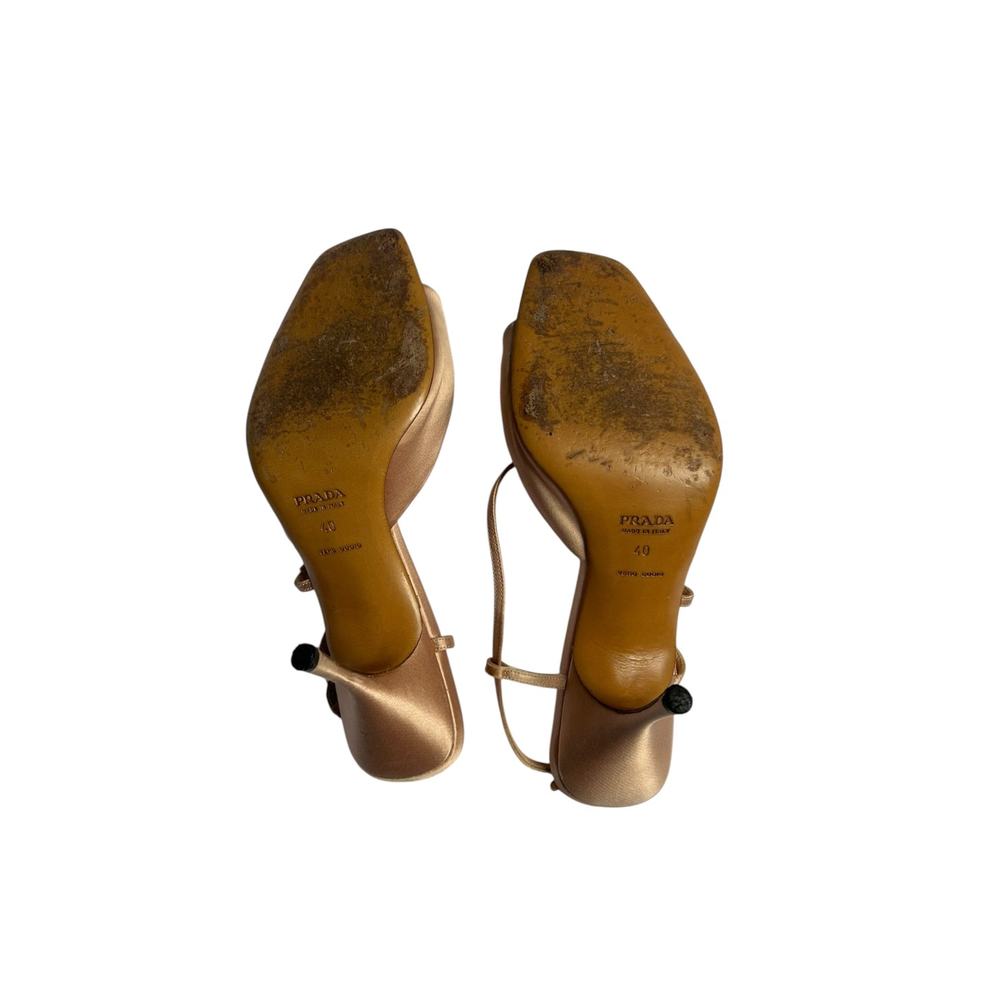 Vintage Prada Rose Gold pink satin bow tie sandal heels / 40