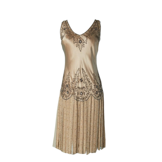 Vintage Versace beige silk beaded 90s dress