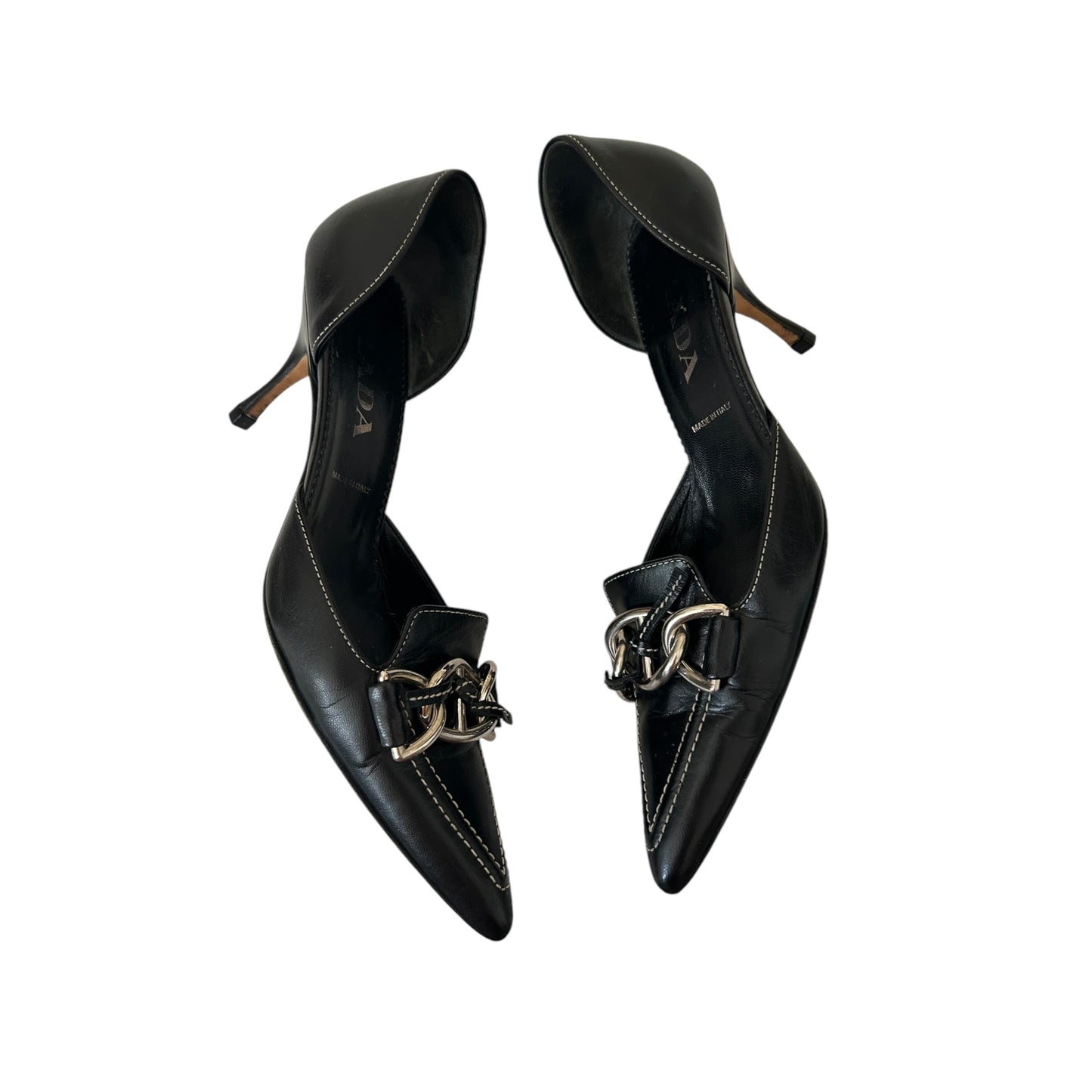 Vintage Prada black leather kitten heels / 36.5