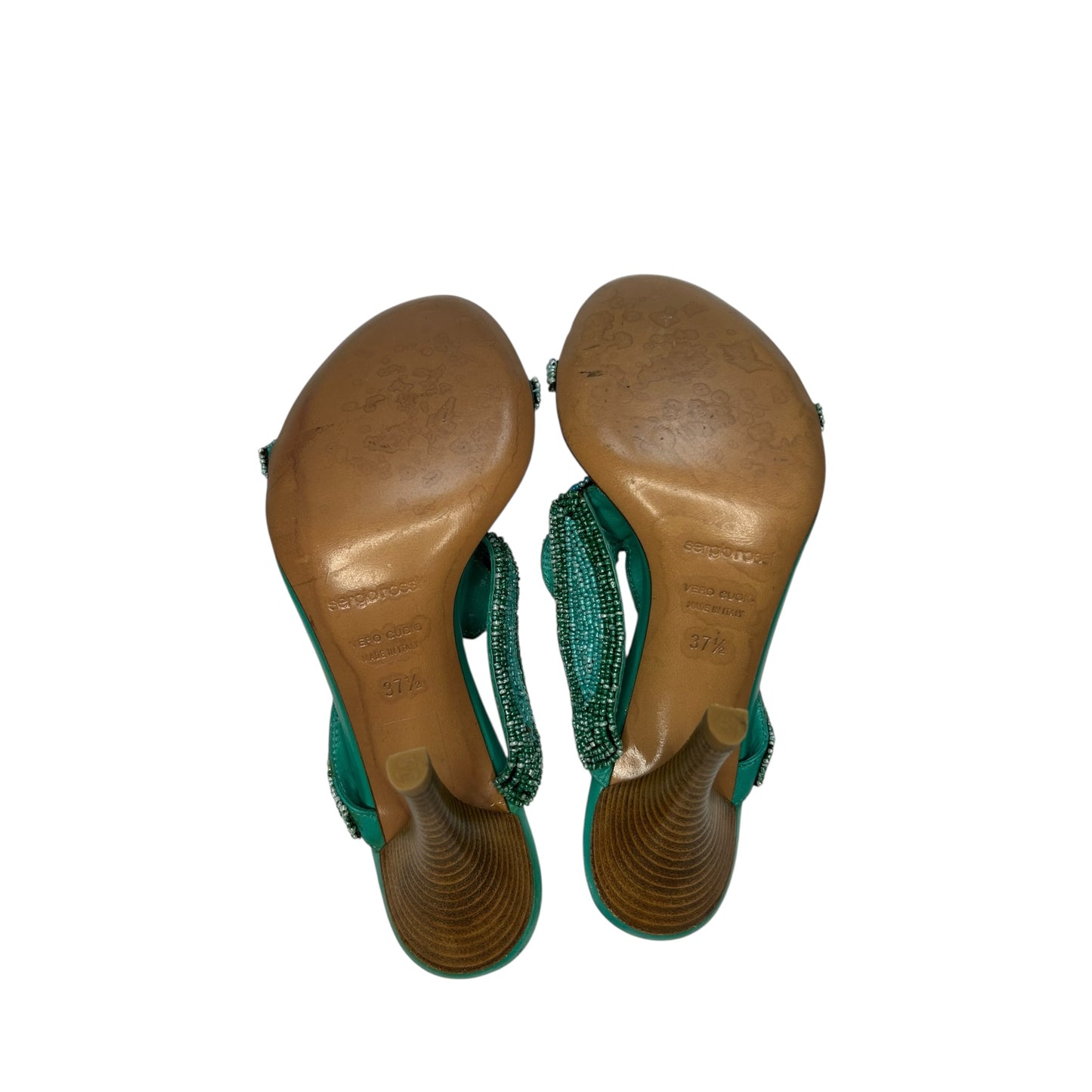 Vintage rare Sergio Rossi turquoise sequined mules / 37.5