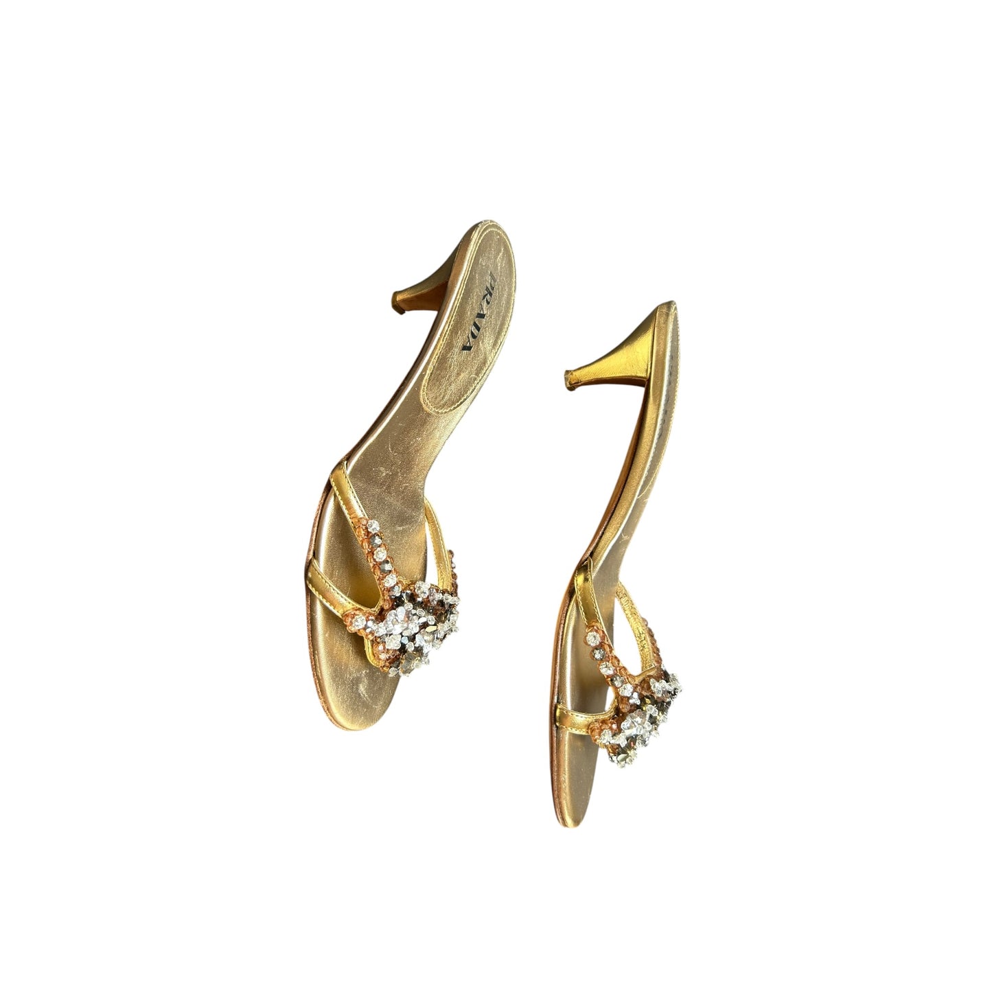 Vintage Prada crystal embedded golden mule heels / 37.5
