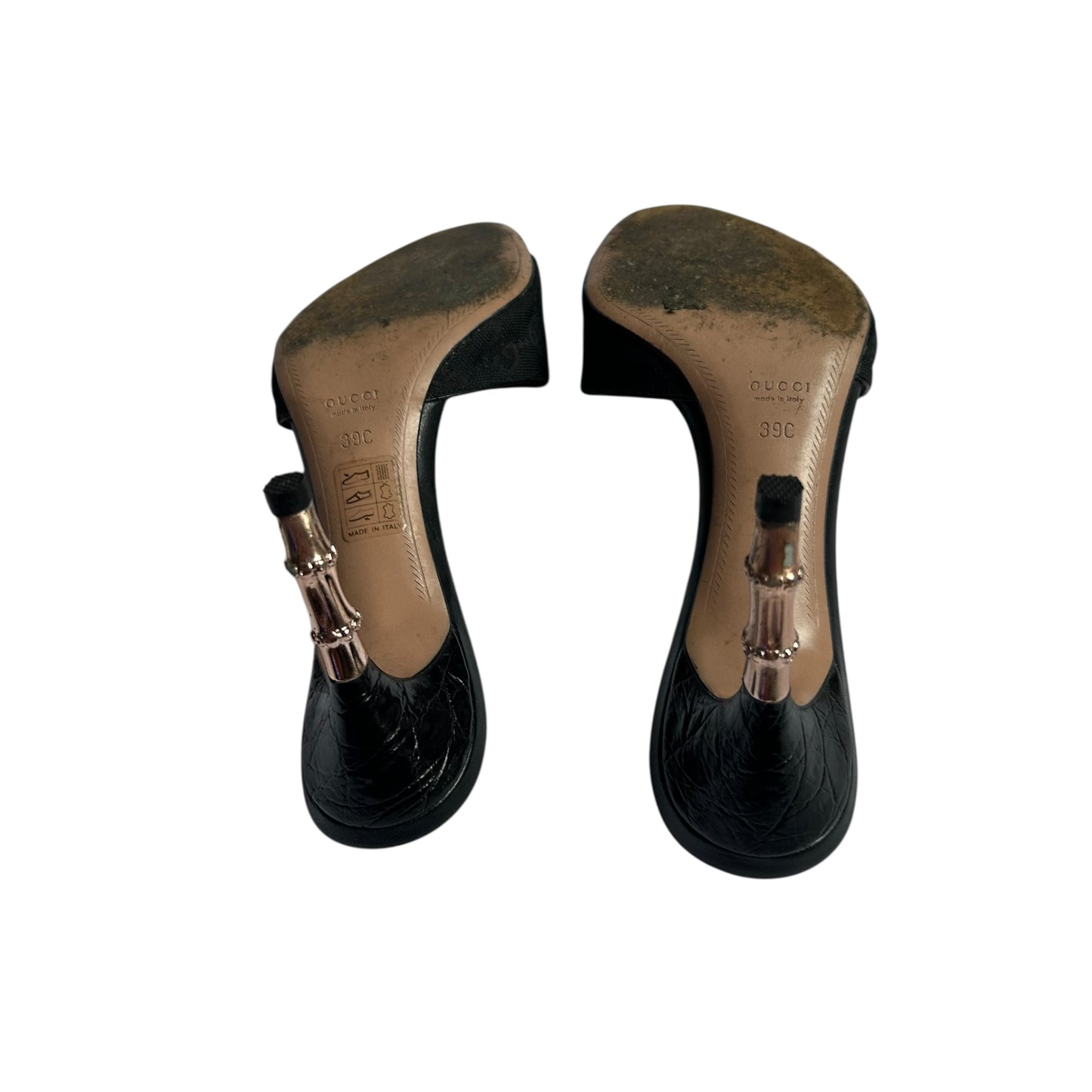 Vintage Gucci by Tom Ford black monogram canvas bamboo mule heels / 39