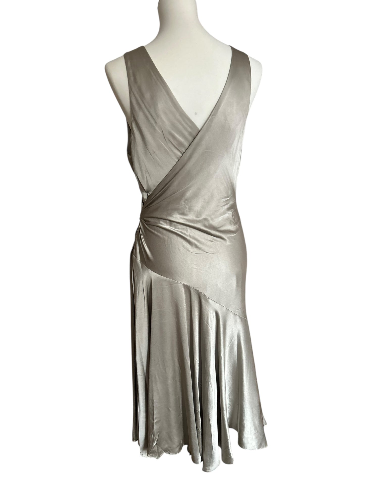Vintage Ralph Lauren 2010 asymmetrical 100% silk midi metallic dress