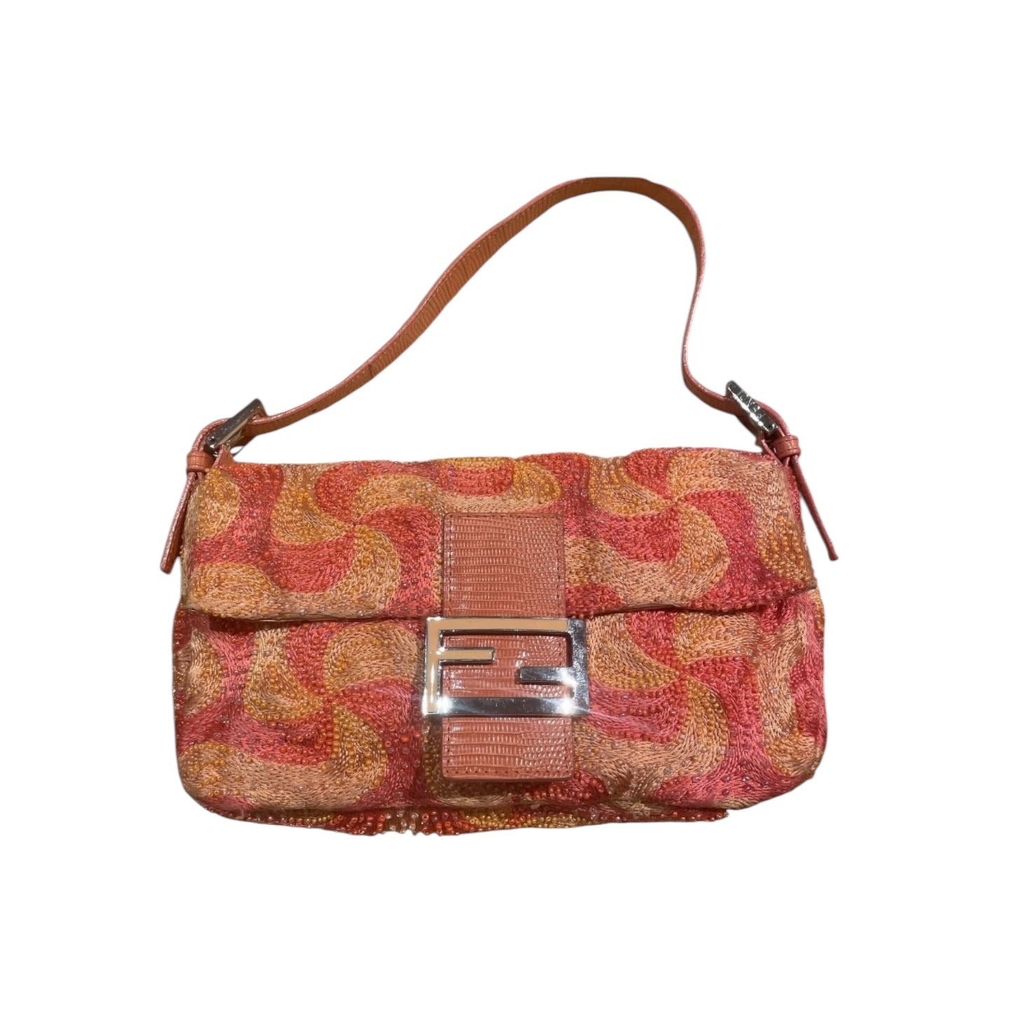 Vintage Fendi Baguette Beaded Swirl Bag | Rare Pink & Orange Shoulder Bag