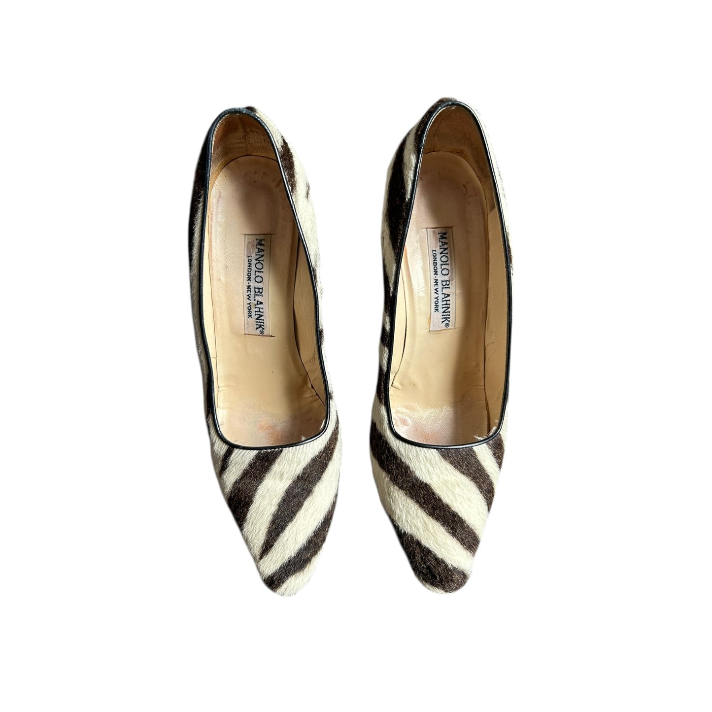 Vintage rare Manolo Blahnik zebra pony hair style heels / 38.5