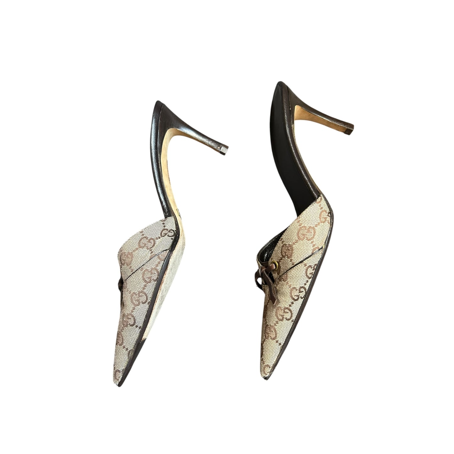 Vintage Gucci GG monogram logo beige brown mule heels / 39.5