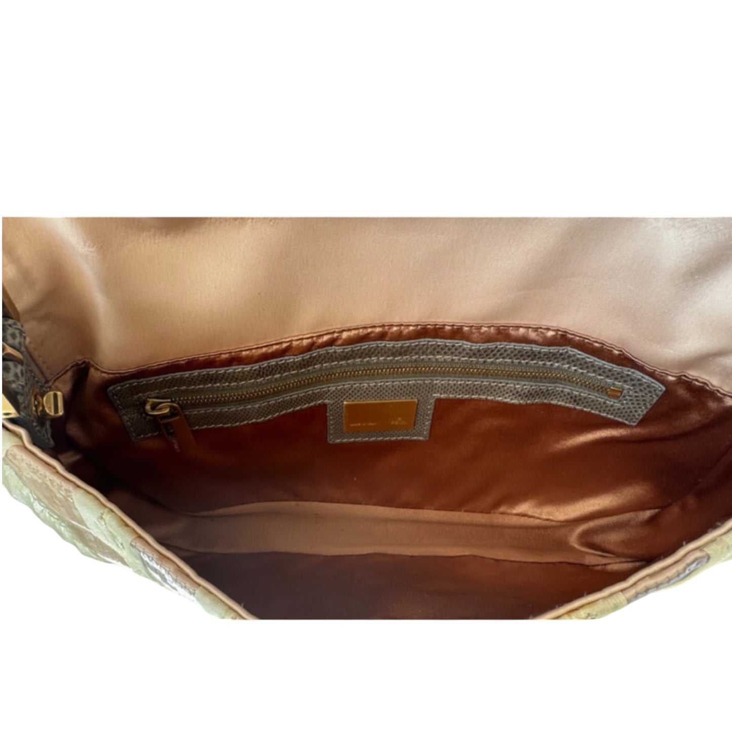 Vintage Fendi Baguette Bag Brown Beige Striped Sequin Zucca FF Shoulder Bag
