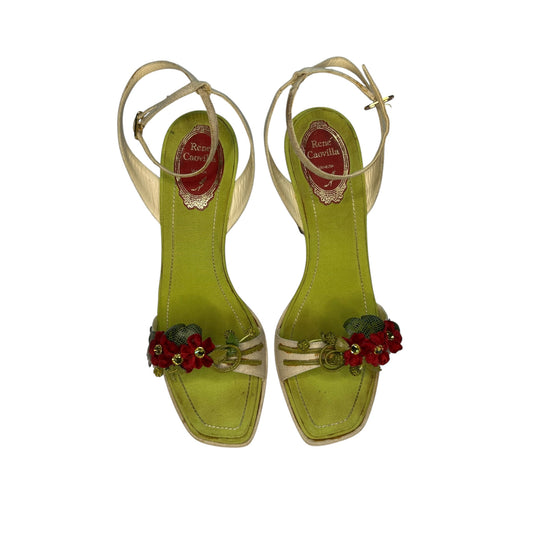 Vintage rare Rene Caovilla floral embroidery wedges/ 38.5