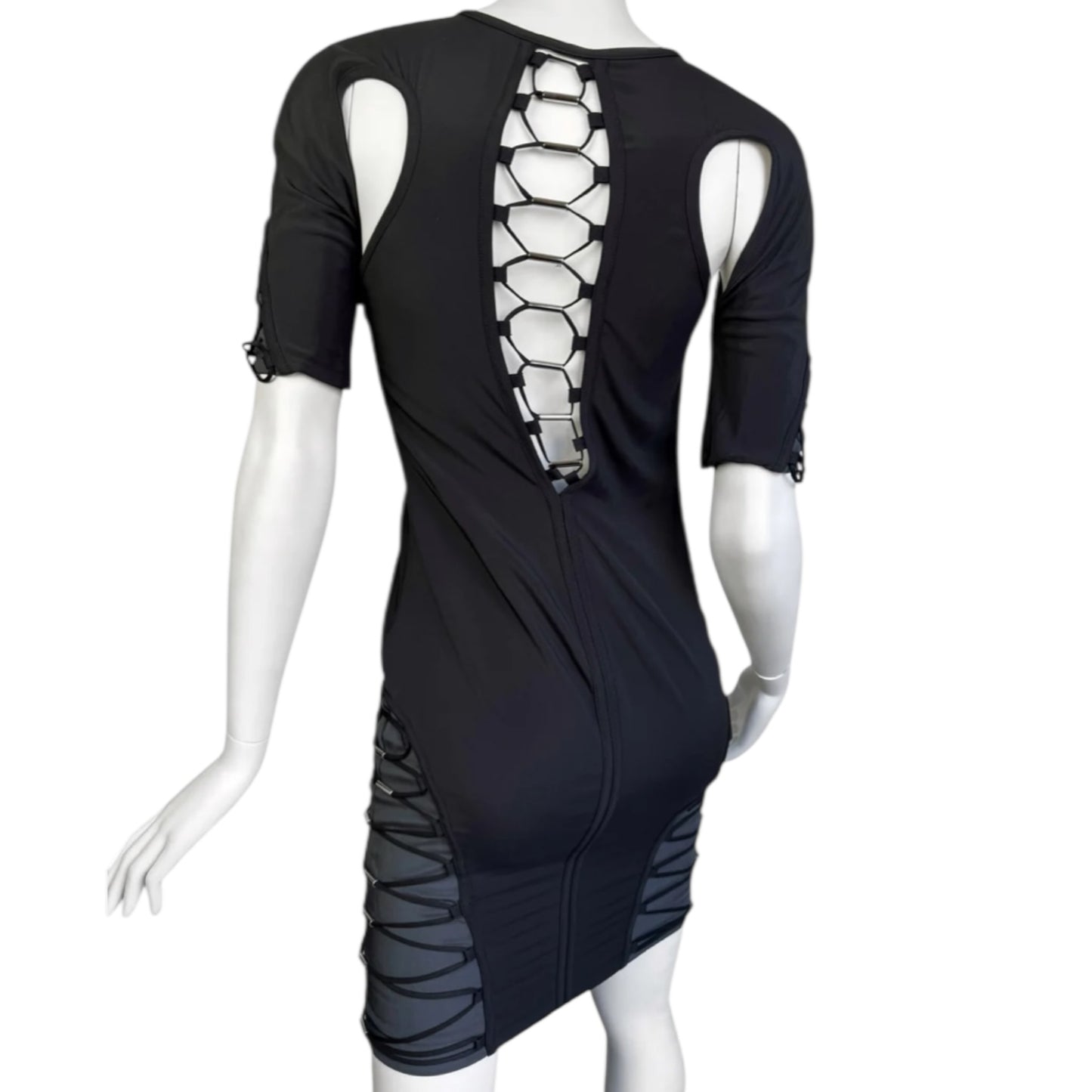 Gucci Spring/Summer 2010 by Frida Giannini
Black & Grey Silk-Blend Cut-Out Lace-Up Futuristic Mini Dress