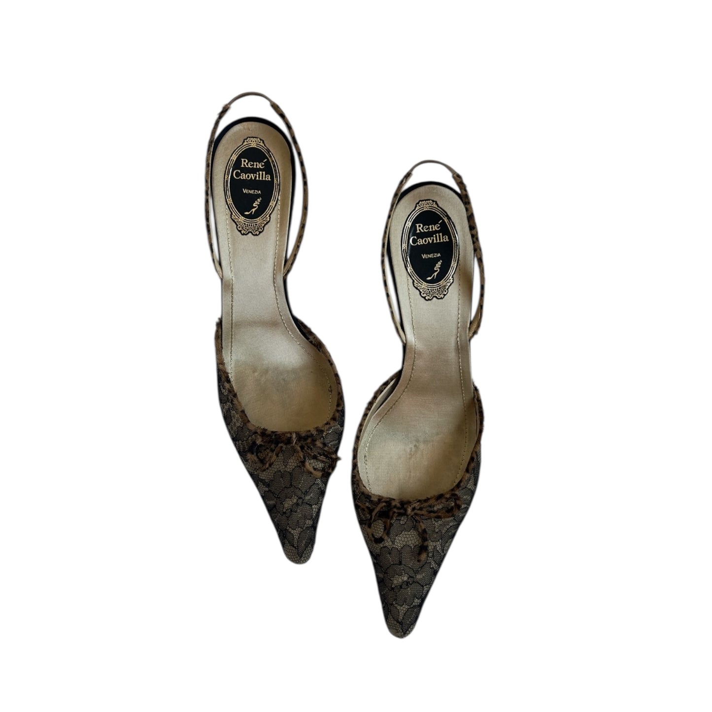 Vintage Rene Caovilla pony hair bow tie slingback heels / 41