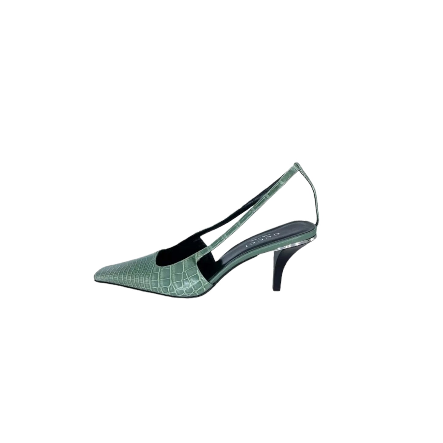 Vintage Gucci by Tom Ford 1998 green alligator runway heels crystal G / 38