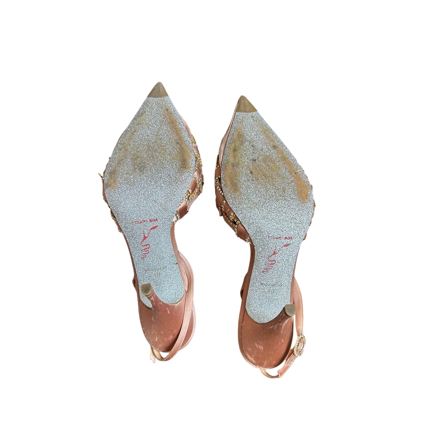 Vintage Rene Caovilla mauve pink satin embellished slingback heels / 40