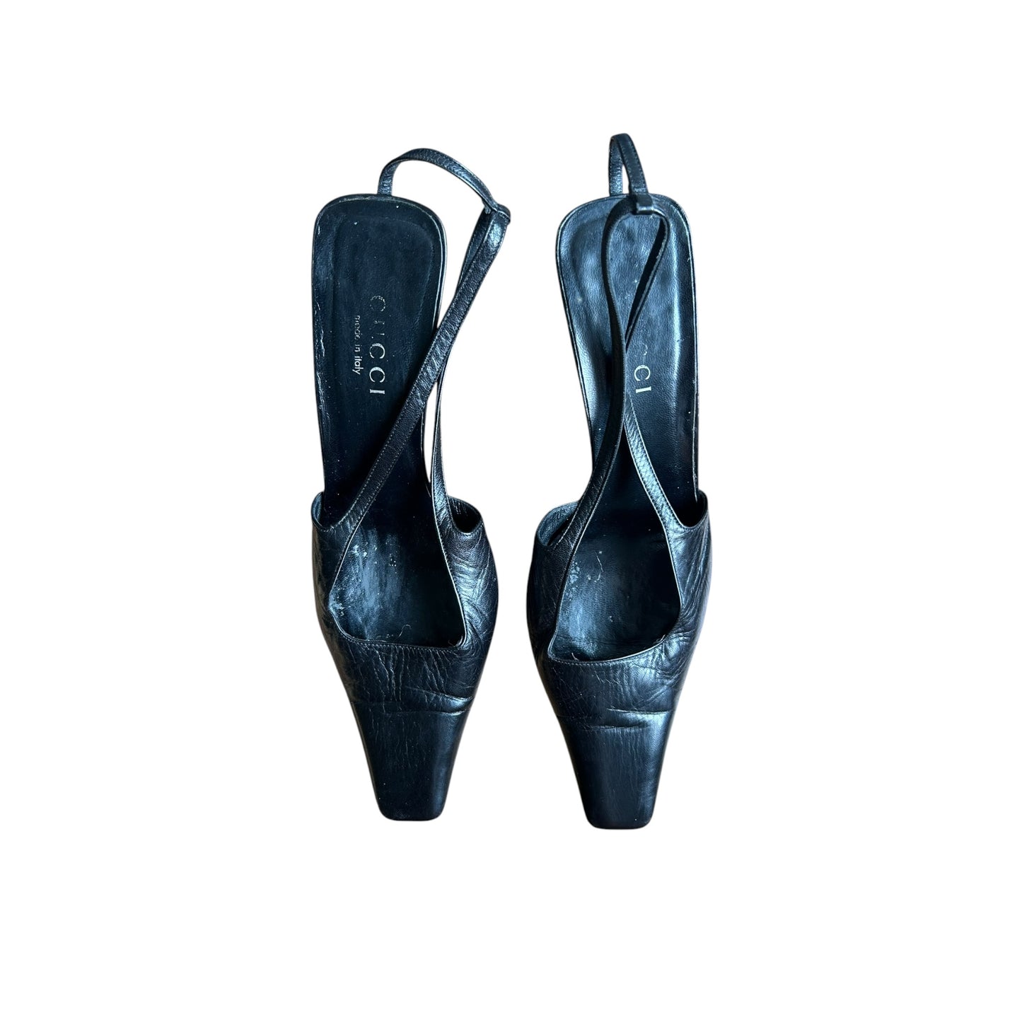 Vintage Gucci black runway 98 crystal G logo heels / 40