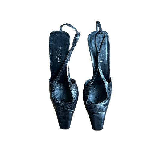Vintage Gucci black runway 98 crystal G logo heels / 40