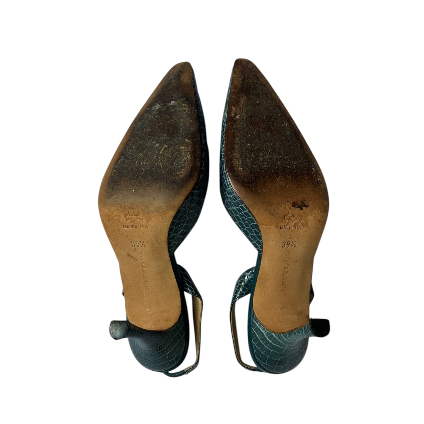 Vintage Manolo Blahnik croc blue Carolyn slingback heels/ 39.5