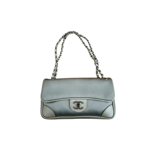 Vintage Chanel timeless classic silver leather and satin bag