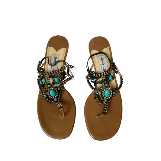 Vintage rare Jimmy Choo brown embellished mules / 37.5