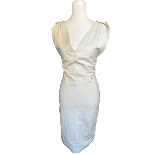 Gianni Versace Vintage 100% Leather Ivory Bodycon Dress with Gold Medusa Hardware NWT