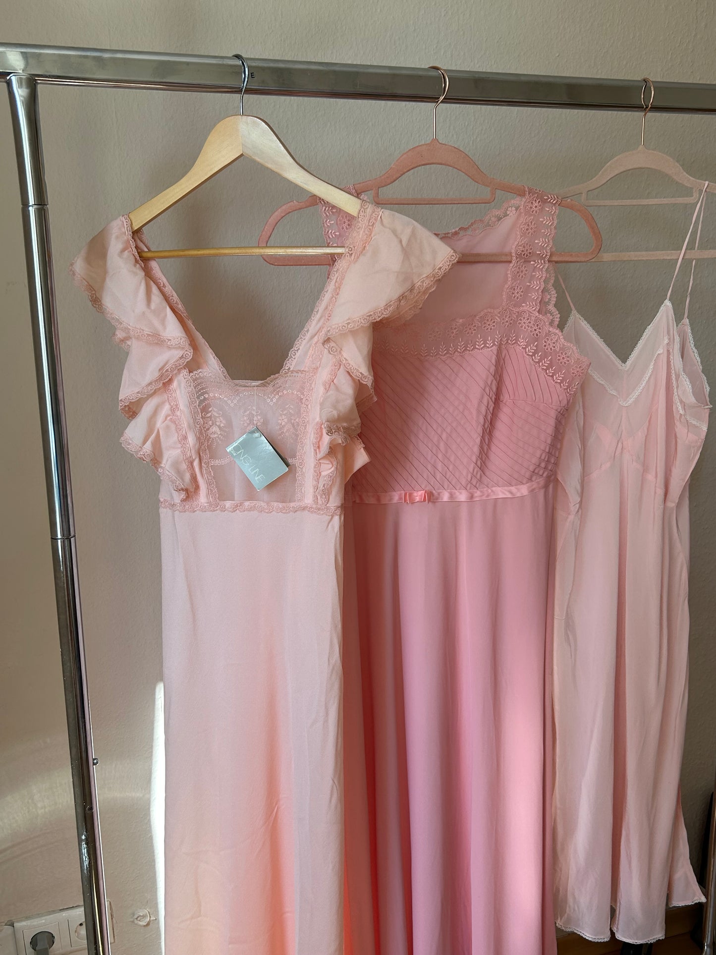 Vintage NWT pink maxi slip dress with lace embroidery/ S