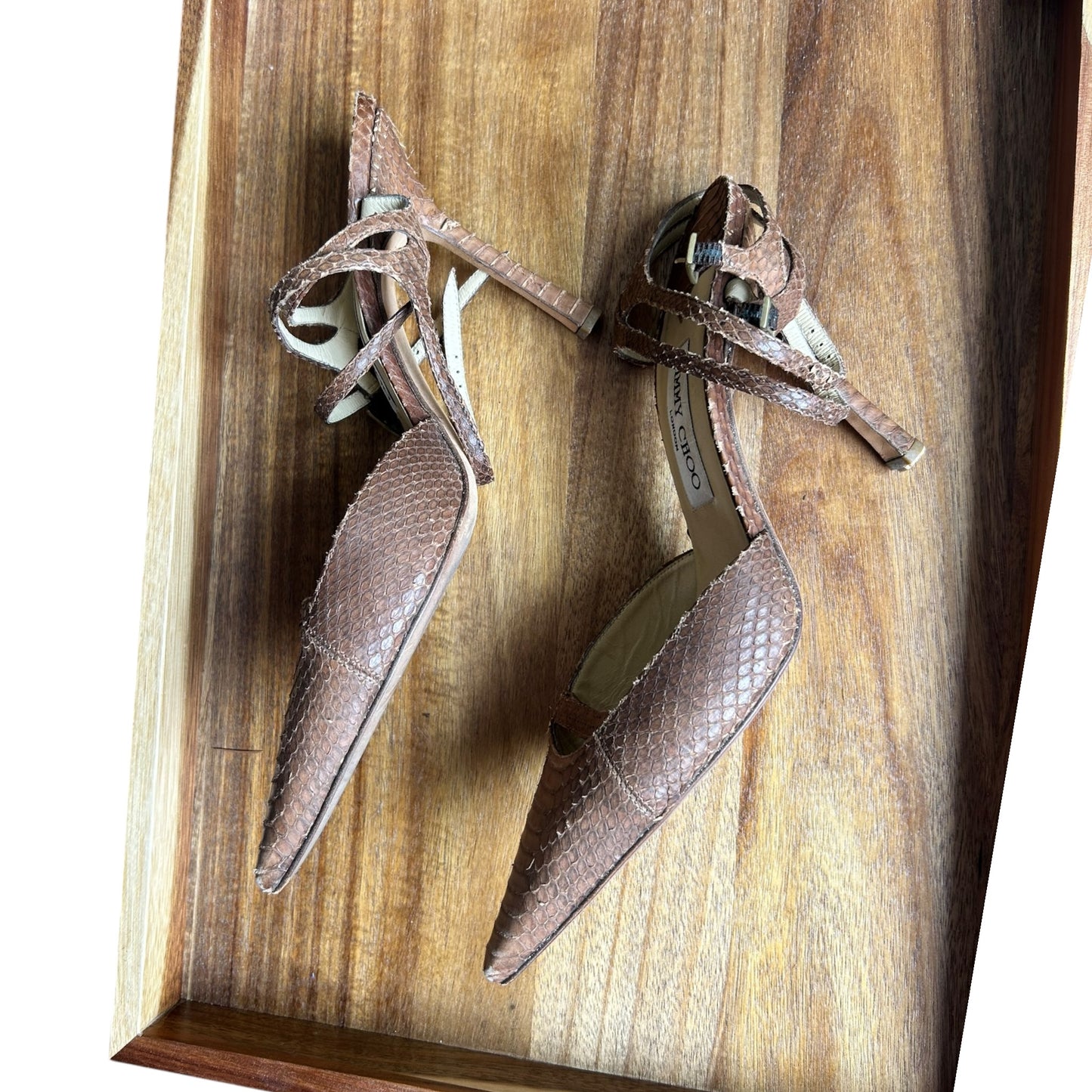 Vintage Jimmy Choo python brown slingback heels / 39.5
