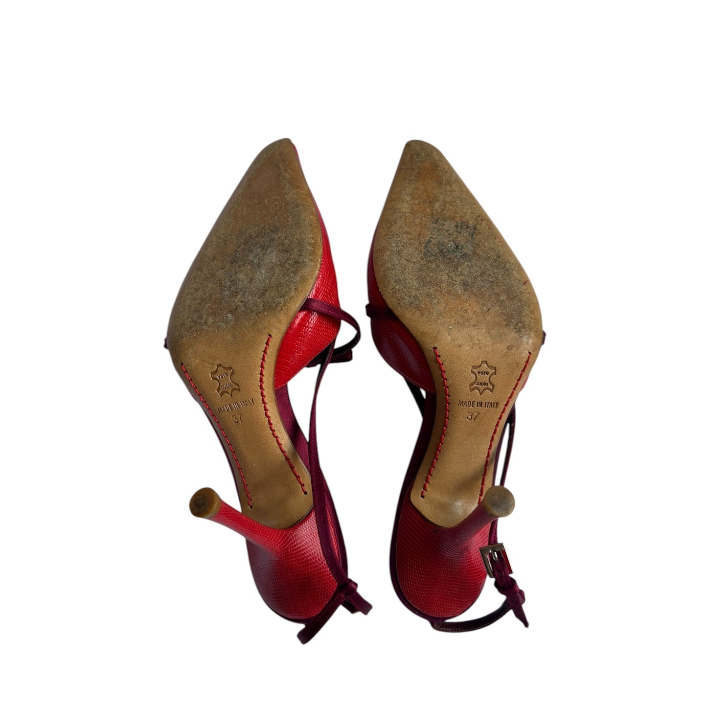 Vintage Valentino bow tie red sling back heels / 37