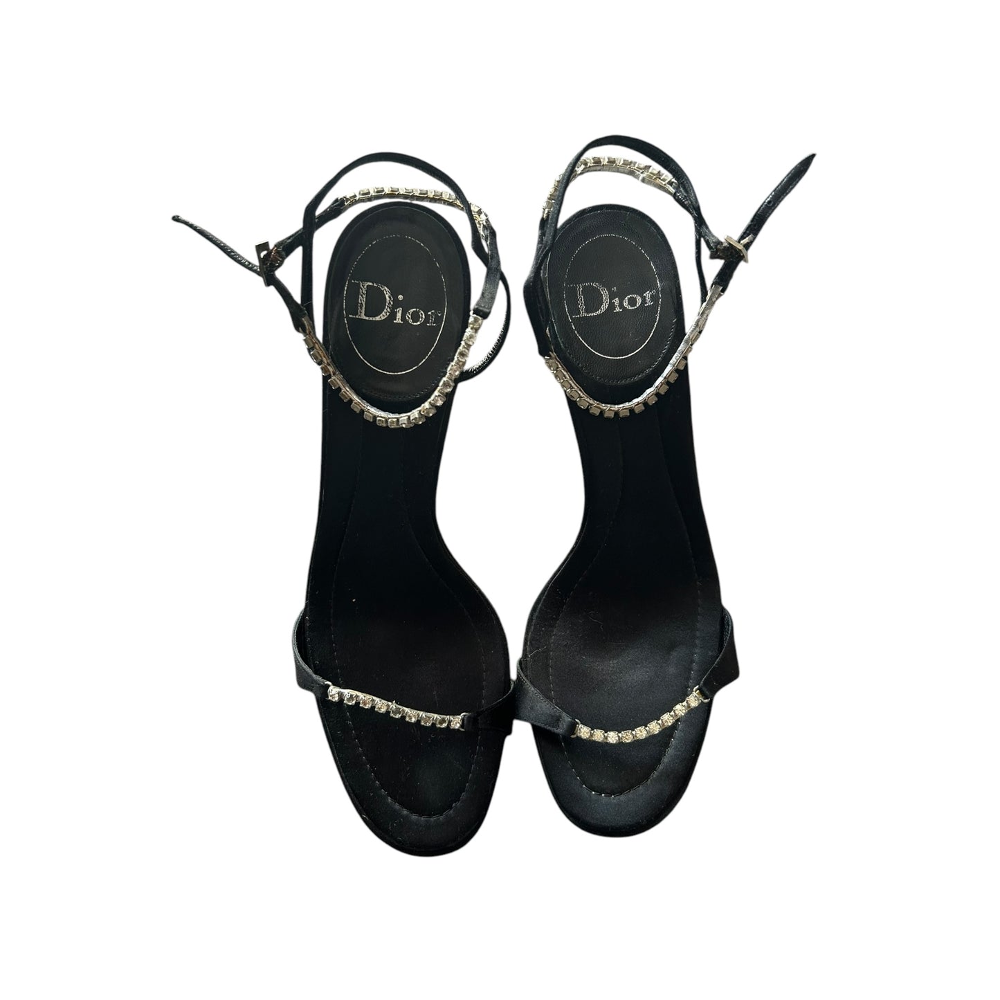 Dior black satin crystal heels / 40.5