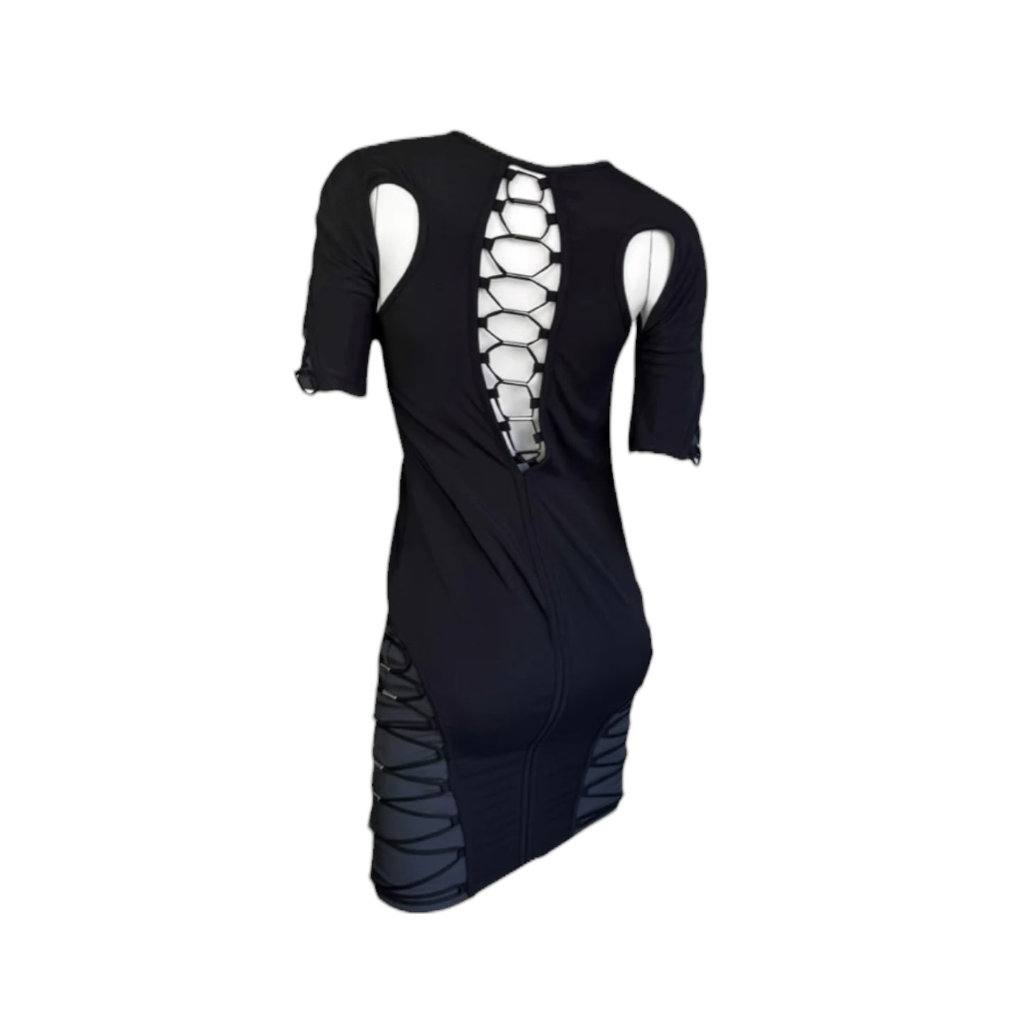 Gucci Spring/Summer 2010 by Frida Giannini
Black & Grey Silk-Blend Cut-Out Lace-Up Futuristic Mini Dress