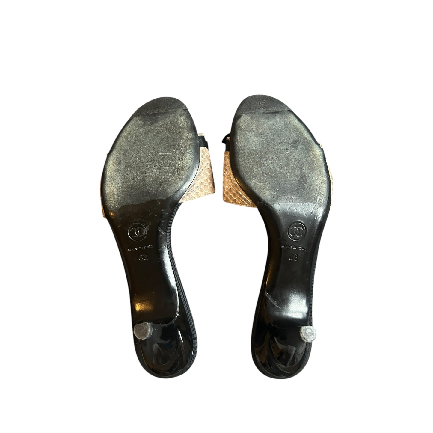 Vintage Chanel python bow tie mules heel by Karl Lagerfeld / 38