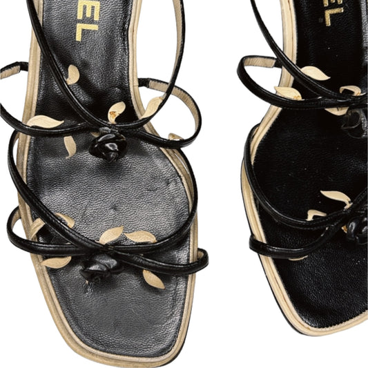 Vintage Chanel rosebud leather sandals