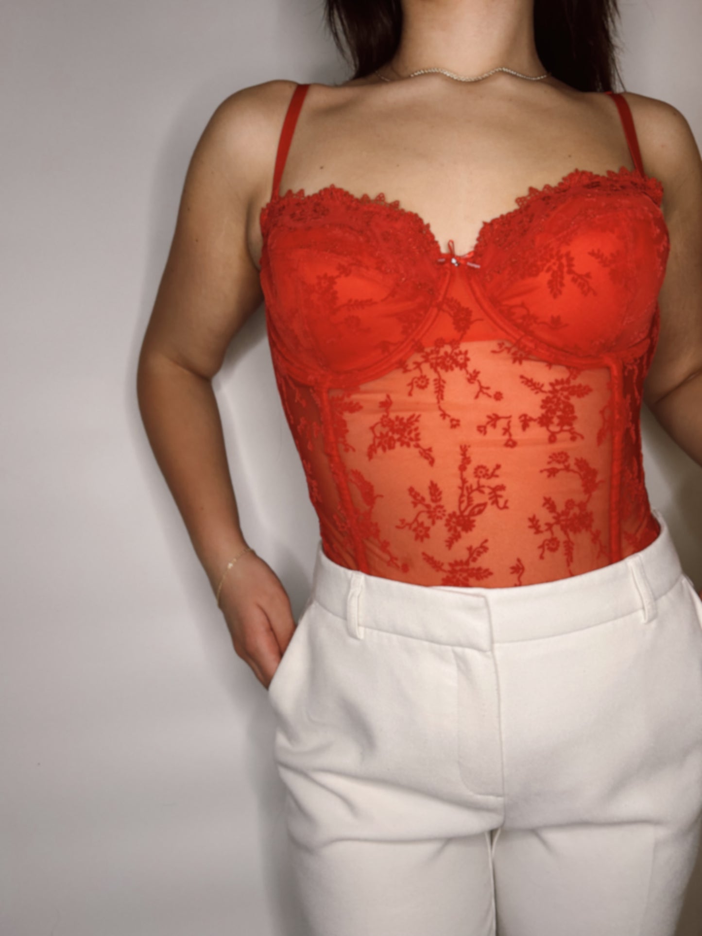 Vintage red floral corset top